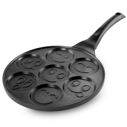 MegaChef 10.5&#x22; Happy Face Emoji Aluminum Nonstick Pancake Maker Pan with Cool Touch Handle